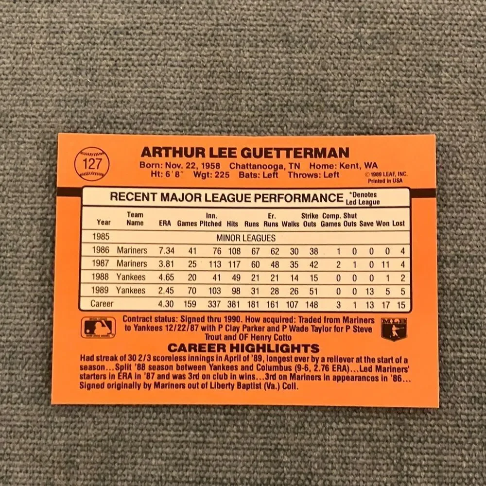 1990 Donruss New York Yankees Baseball Card Trading Card